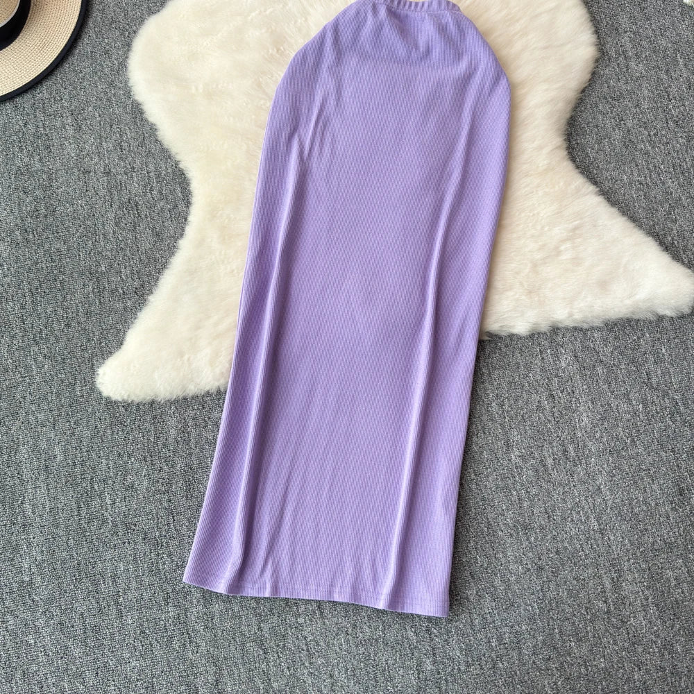 Sexy two Pieces Sets Chic Elegant  v neck slip camis with High Waist Hip Wrap Single Breasted split summer sweet Full Skir