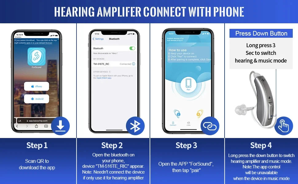 Hearing Aid with Bluetooth 16 CHANNEL Hearing Aids Rechargeable for Deafness High Quality with Noise Cancelling Audifonos