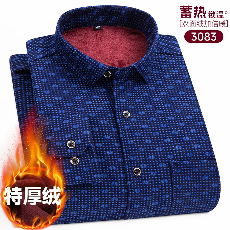 Men's long-sleeved shirt with double-sided fleece thickened warmth, 8XL, 9XL, casual winter fashion, versatile for the street