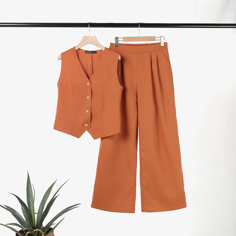 ZANZEA 2026 Women's Two-Piece Sets Wide Leg Pants & Vest Tops Summer Elegant Casual Pant Suits Outfits Office Work Plus Size 5XL