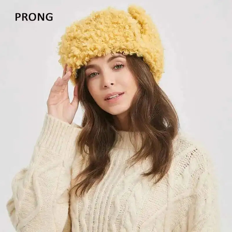 Winter Warm Bomber Hat Women Lamb Wool Faux Fur Hats Outdoor Thicken Earflap Caps Autumn Winter Ear Protect Ski Hat
