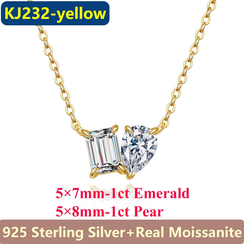 1CT / 2CT Emerald Heart Pear Princess Moissanite Diamond Pendants Necklaces For Women S925 Silver Fine Jewelry Women's Pendants