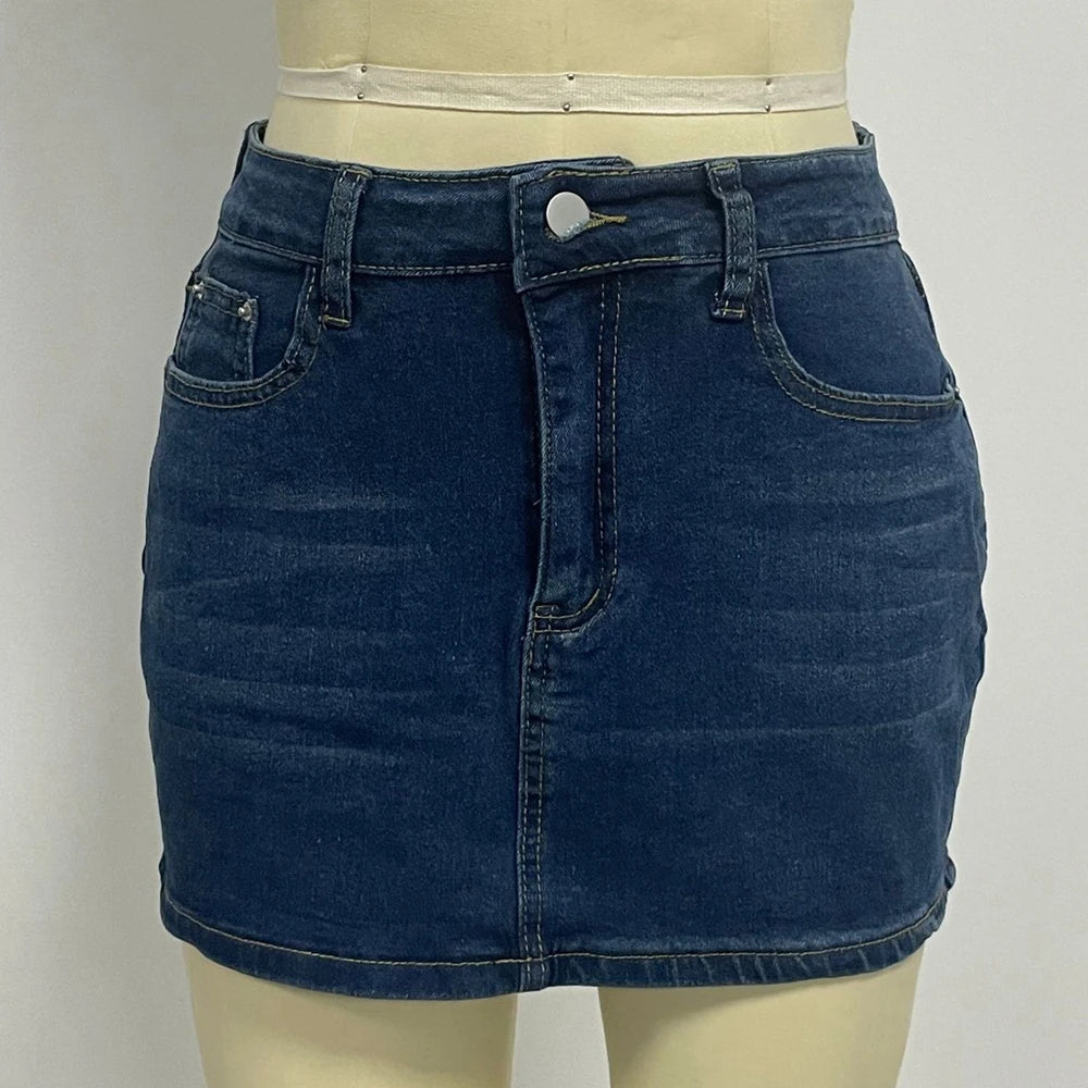 Womens Mini Denim Skirts Fashion Trendy Simple All-match Hot Girl Mini Short Skirts Commuting Style Female A Style Denim Skirts