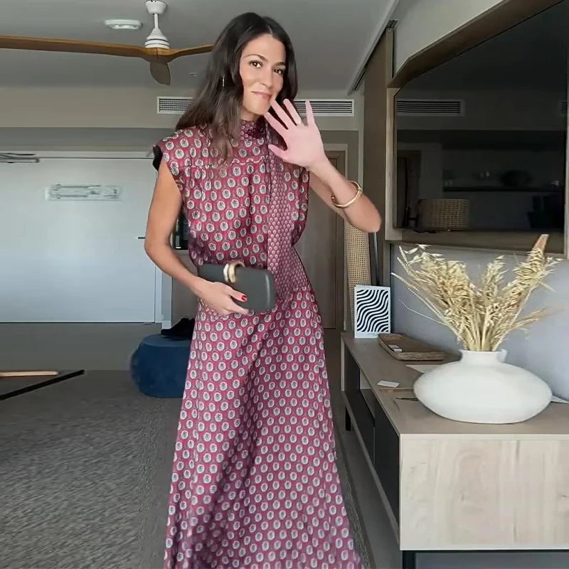 Elegant Printed Women's Vest Skirts Suit Sleeveless Top A-Line Long Skirts Lady Set 2026 Summer Autumn 2 Pieces Set Women