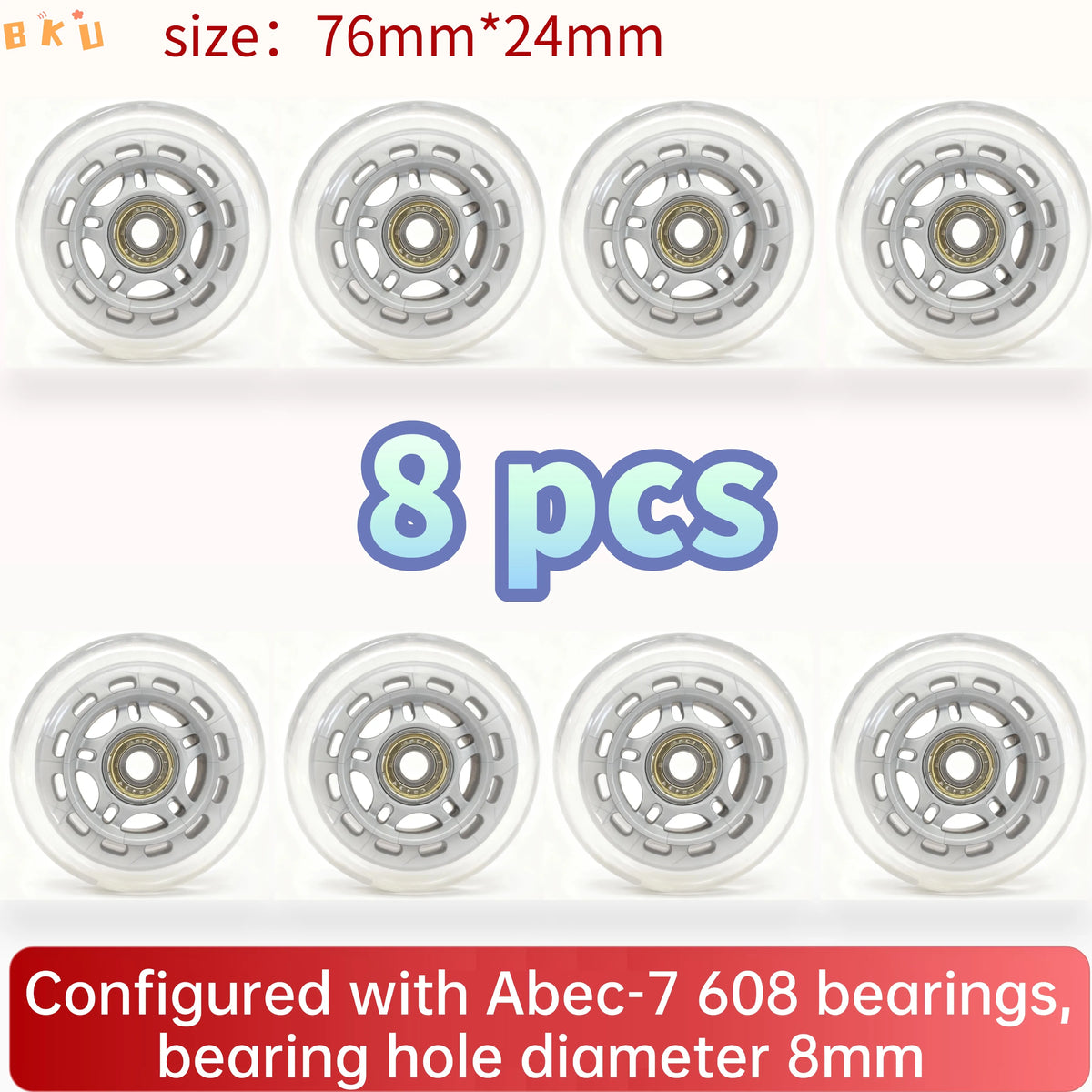 8-Piece PU Replacement Wheels 76mm(3") with ABEC-7 Bearings, PP+PU Material Fit Inline Skates/Kids Scooters/Strollers/Luggage
