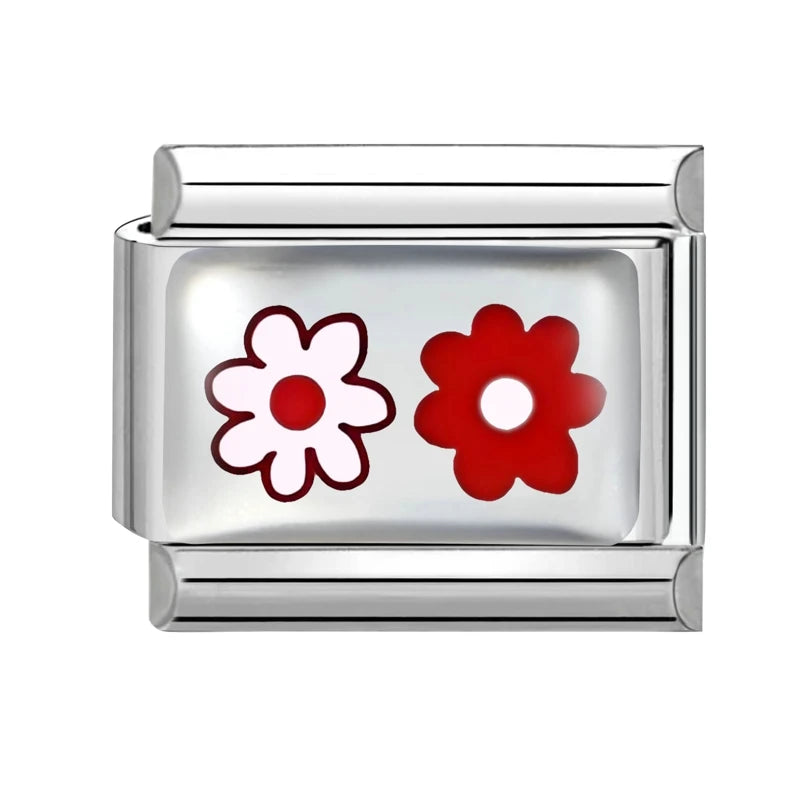 Fashion Red Series Heart Flower Bowknot Cherry Women Men Charm Link fit 9mm Stainless Steel Italian Bracelet Making DIY Jewelry