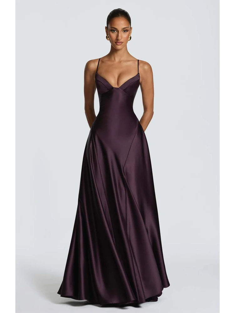Women Fashion Solid Pleated Halter Dress Waist-cinching Sleeveless Backless Split Maxi Dresses 2026 Sexy Summer Lady Party Gowns