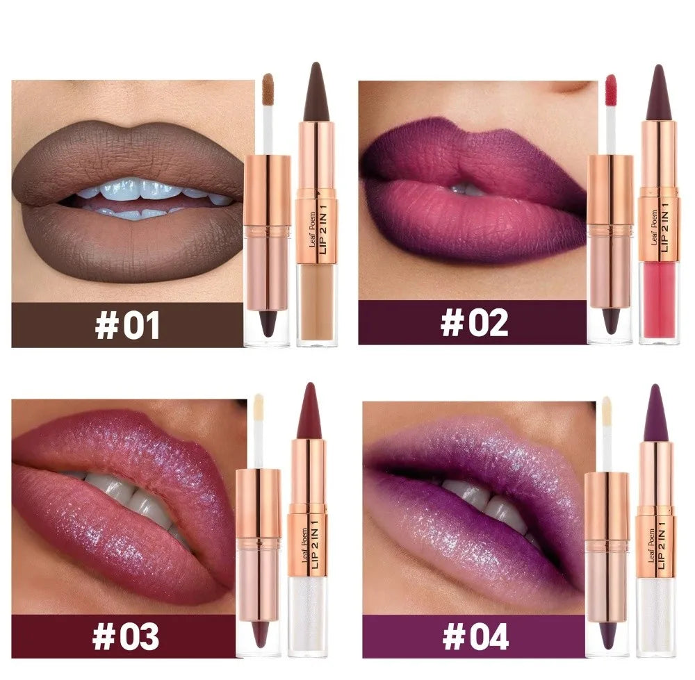 2 In1 Double Head Lip Liner Matte Finish Non Stick Waterproof Lip Contour Tapered Tip Long-Lasting Gradient Lipliner Pen