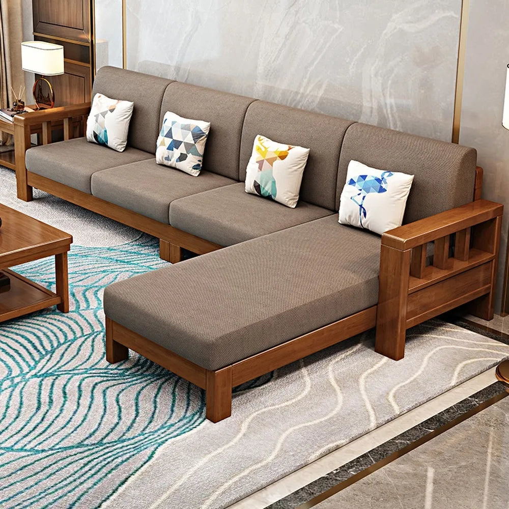 Modern Fabric Sofa Set for Small Living Room, Wood Frame, Storage, Easy Clean