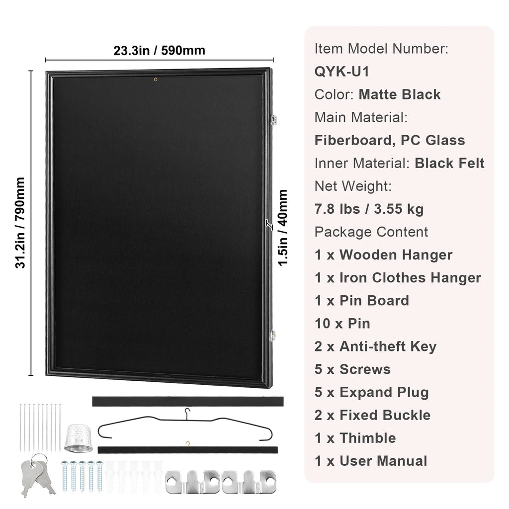 SucceBuy Jersey Display / Sports Card Display Frame Case, Large Lockable Sport Shadow Box, 98% UV Protection PC Glass & Hangers