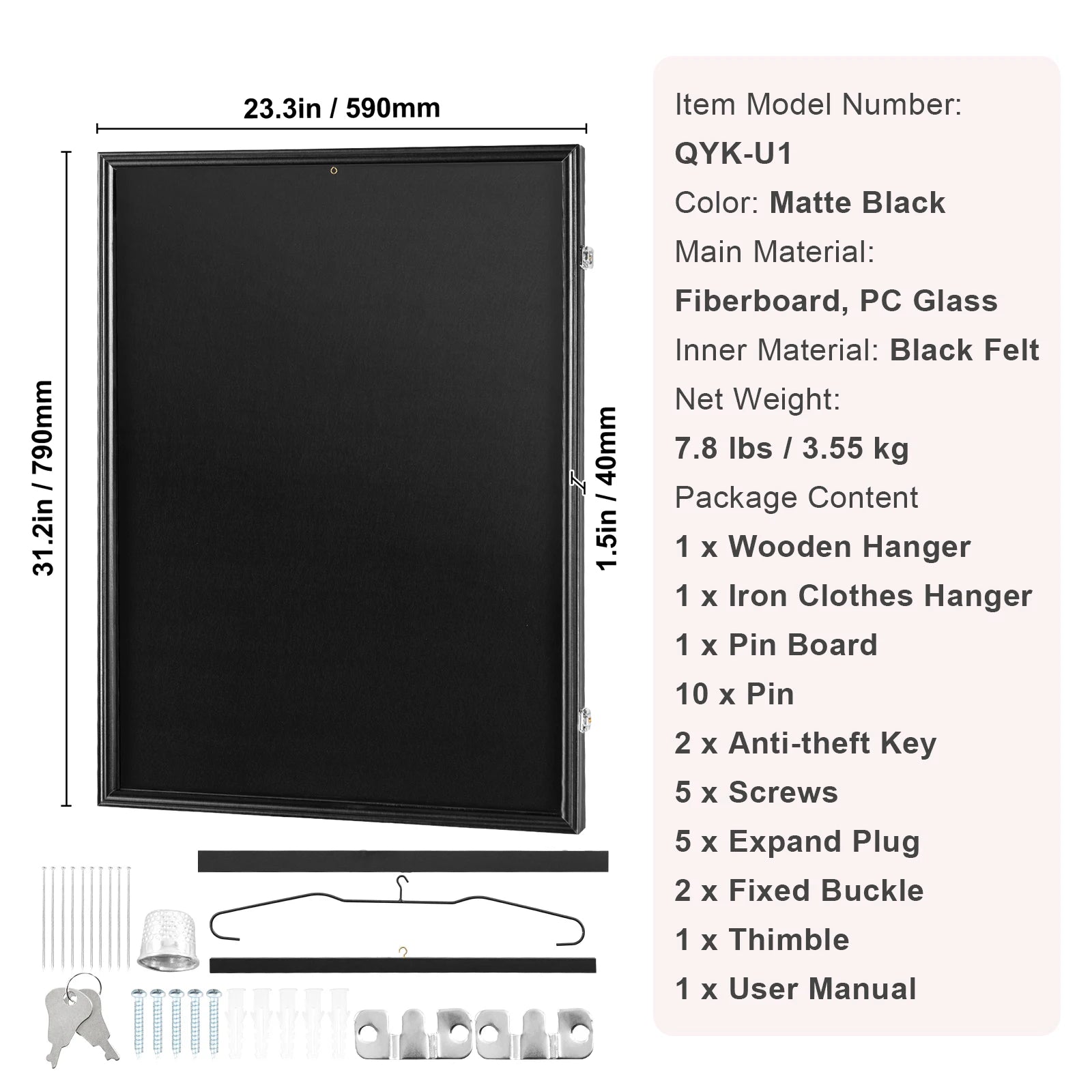 SucceBuy Jersey Display / Sports Card Display Frame Case, Large Lockable Sport Shadow Box, 98% UV Protection PC Glass & Hangers