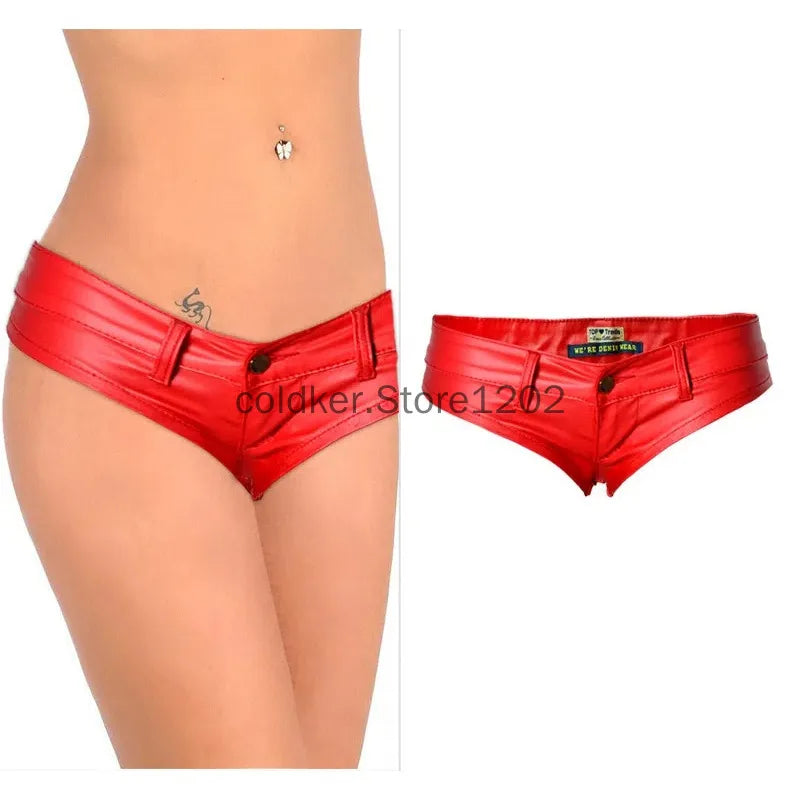 Women's Mini Ultra Shorts Low Rise Stretch PU Faux Leather Shorts Bikini Hot Pants Red Black Summer 2025 Streetwear