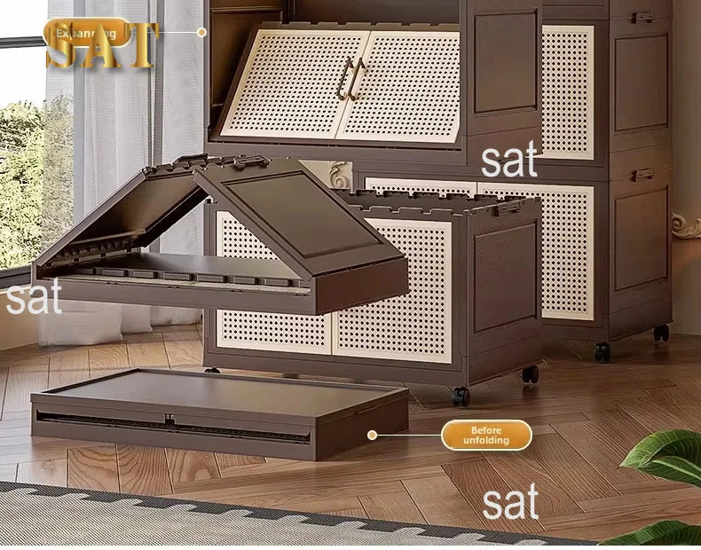 #Retro Storage Cabinet, Tall Wooden Foldable Cabinet for Living Room, Large Capacity Space Saving