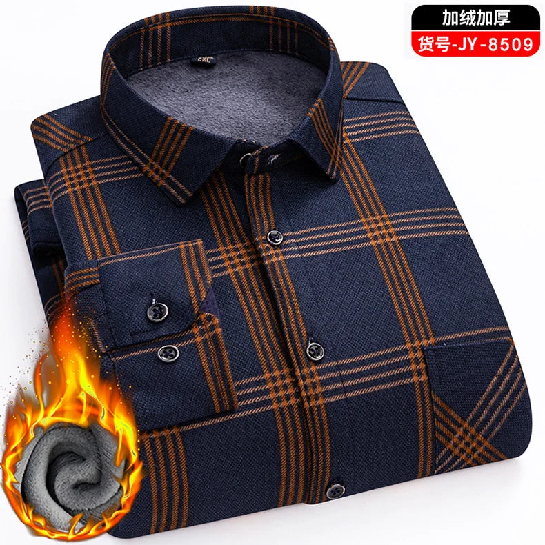 New men's double-sided fleece warm long-sleeved shirt, thickened for winter, cold-resistant, street trend business casual