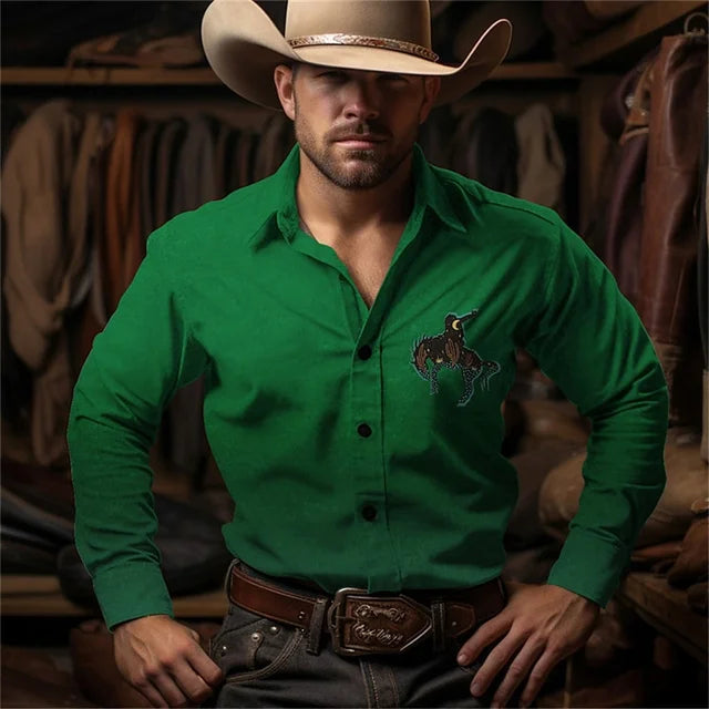 2024 Retro Fashion Simple Long Sleeve Western Denim Men's Social Shirt Top Rock Men's Street Retro Fashion Casual Clothing