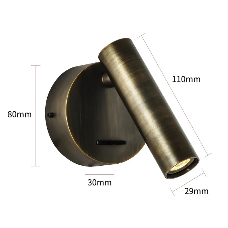 LED Wall Lamps with Switch Rotatable Adjust Aluminum 3W Spotlight Bedside Reading Light Hotel Bedroom RV Sconce Light Fixture