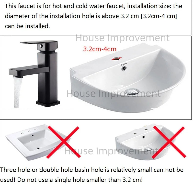 Bathroom Faucet Hot and Cold Water Tap Plastic Single Handel Single Hole Deck Mounted Washbasin Bathtub Mixer in Black Chrome
