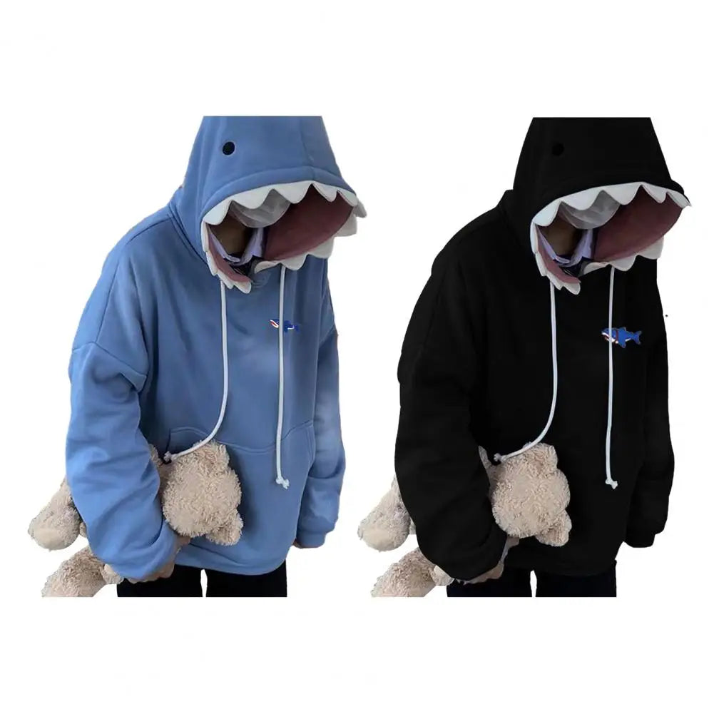 Men Shark Hoodie Winter Pullover Sweater Casual Pocket Long Sleeve Pull Female Solid Hooded Sweaters Trendy Couple's Pullovers