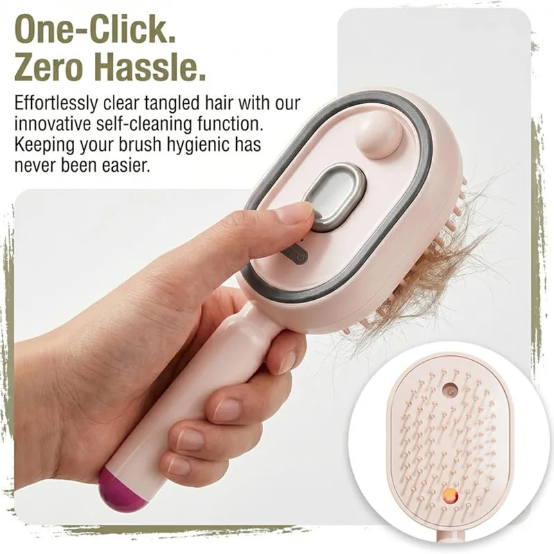 Electric Spray Air Cushion Massage Combs Self-Cleaning Steam Brush Anti-Static Massage Combs for Wet Dry Hair Styling Grooming