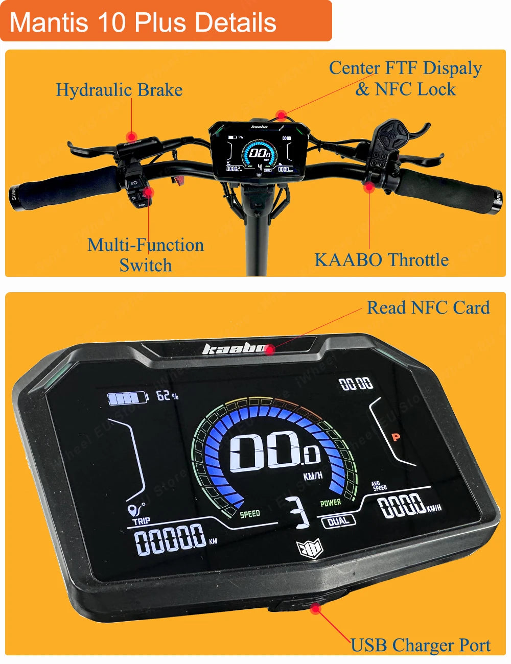 Kaabo Mantis 10 60V 18.2Ah with Center Display Dual Motor 2*1000W Top Speed 60km/h Kaabo Mantis 10 Scooter Full Hydraulic Brake