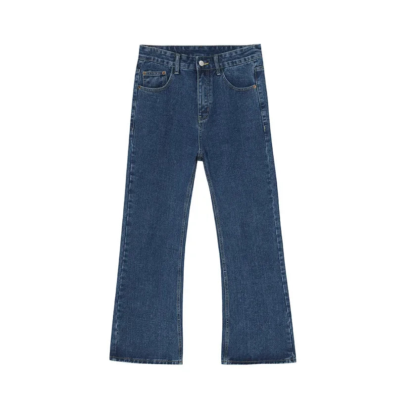 Men High Street Hip Hop Casual Small Flare Denim Jeans Pant Male Japan Korea Style Streetwear Vintage Denim Trousers Pant