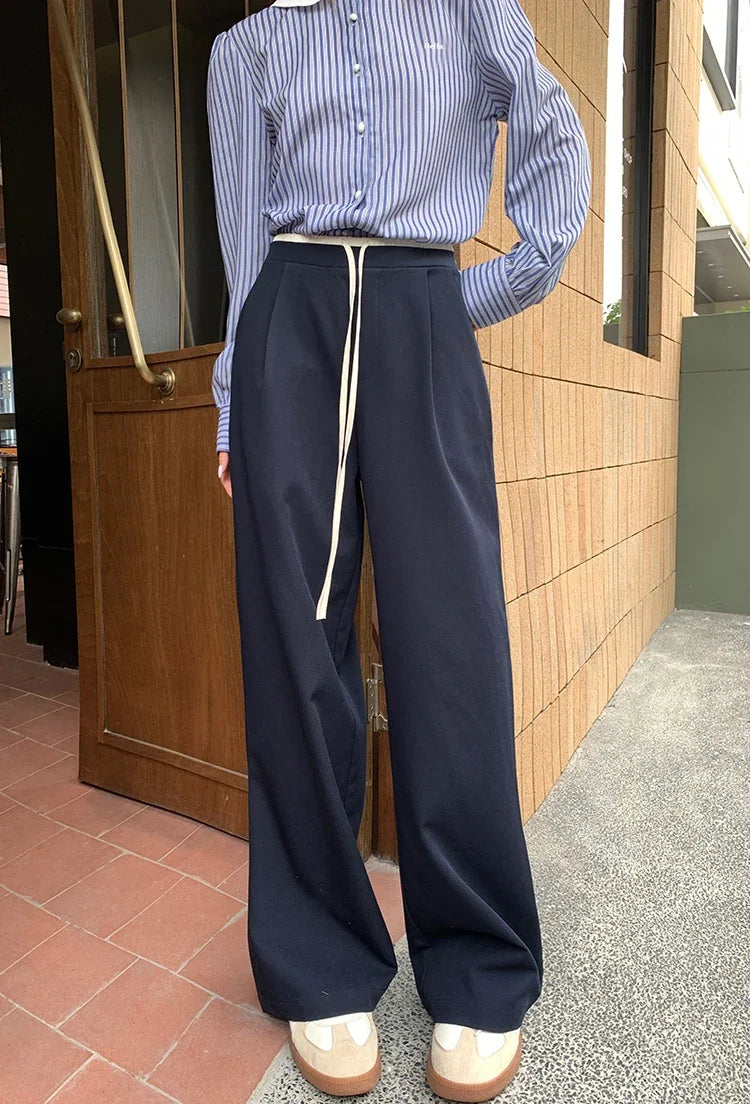 Elastic Waist Drawstring Loose Slim Casual Versatile Trousers 2026 Autumn New High Waist Women Wide Leg Suit Pants