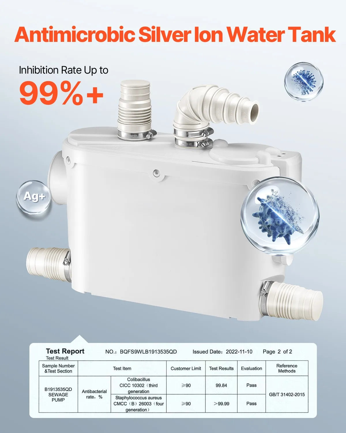 SucceBuy Macerator Pump 500W 29GPM Flow 26ft/8 m Head Wall-Hung Toilet Pump, 4 Water Inlets Waste Water Disposal Upflush Machine