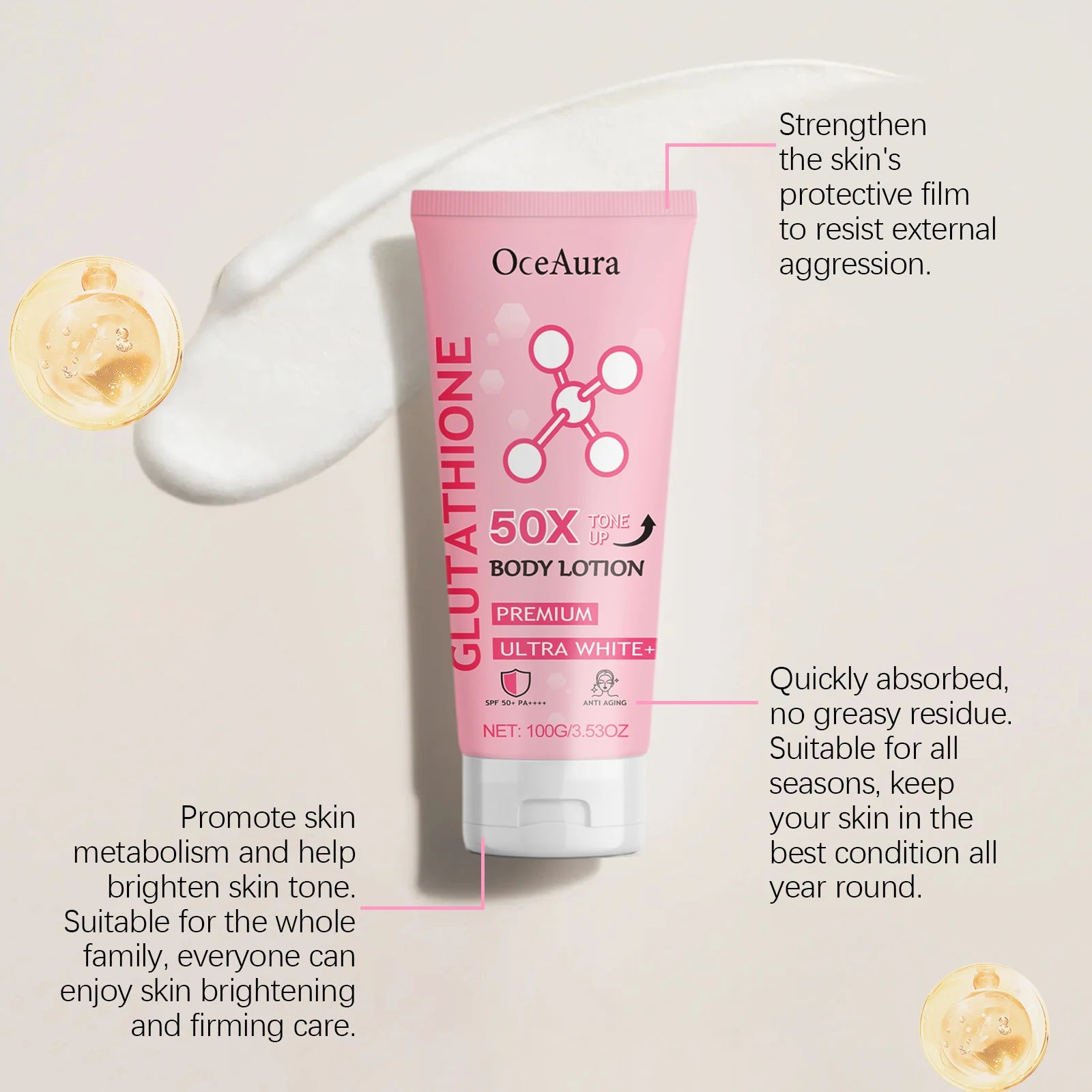 100G Glutathione Body Cream Daily Moisturizing Nourishing Brightening Tone Lasting Fragrance Improve Dullness Smooth Body Lotion