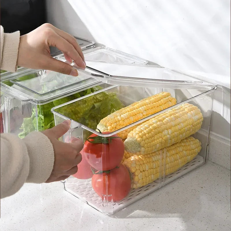 Kitchen Food Preservation Box Refrigerator Organizer With Handle Stackable Vegetable Fruit Storage Containers Home Organization