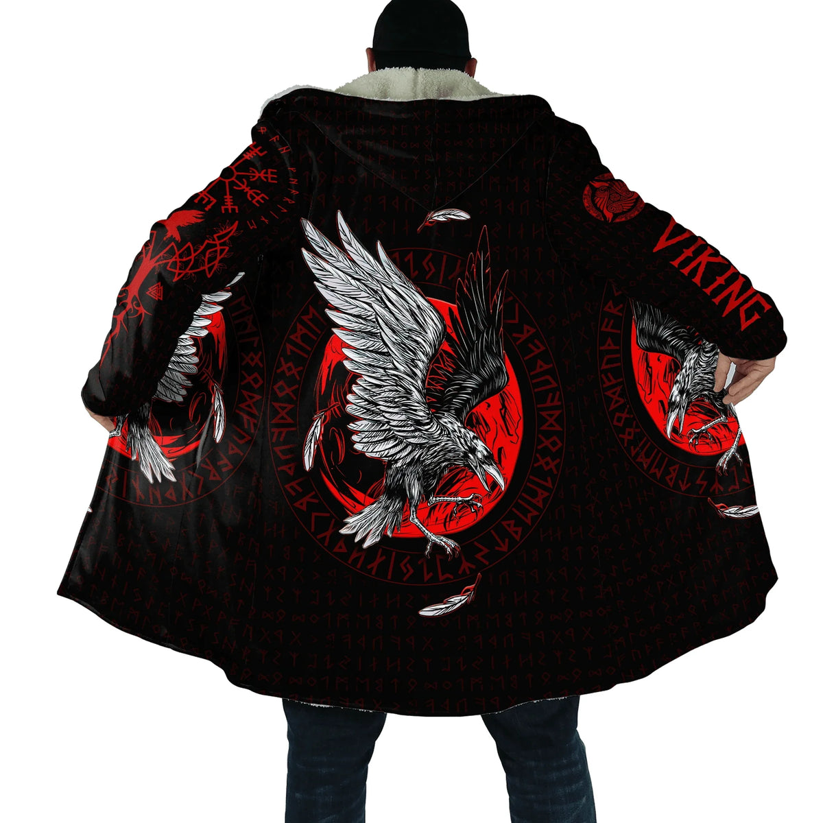 Winter Fashion Mens cloak Norse Odin Raven Tattoo 3D Printed Thick Fleece Hooded Coat Unisex Casual Warm Cape coat DP23