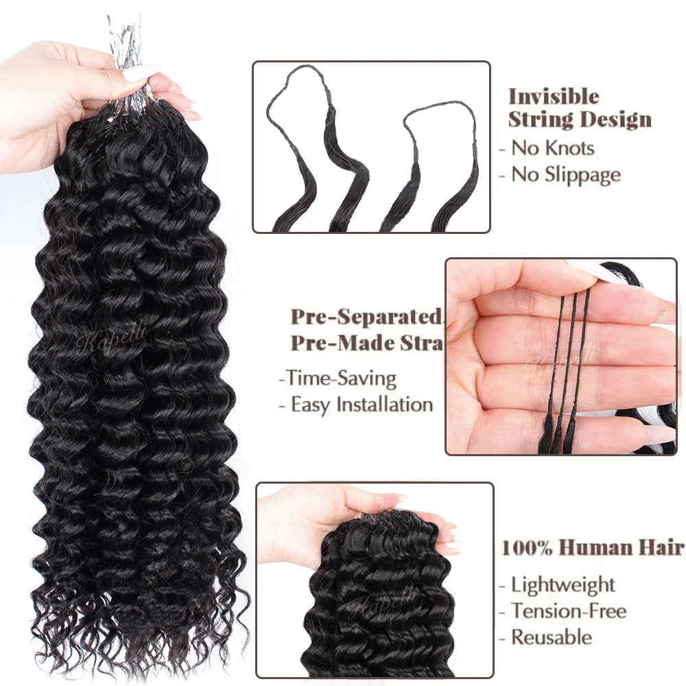 300gPre-divided Bulk Hair for Braiding Deep Wave Crochet Human Hair Knotless Miracle Knots Hair Extensions Boho Braids Invisible