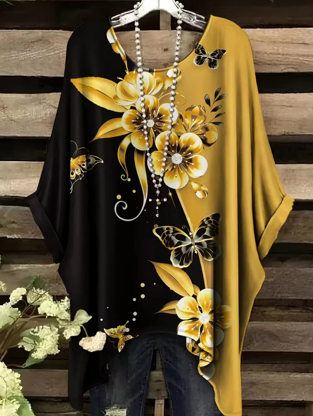 Bohemian Chic Women's T-Shirt Vintage Floral Graphic O-Neck Pullover Short Sleeve Tees Oversized Irregular Hemline Y2k Clothes