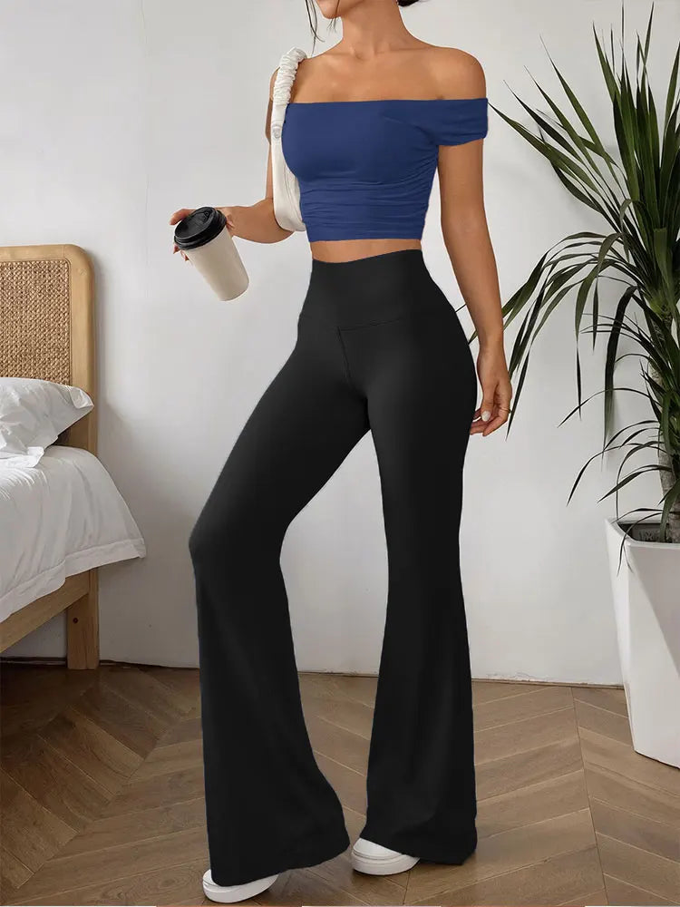 Women's Stylish Minimalist Flare Pants High Waisted Tummy Control Four Season Flare Leggings Elegant Casual Activewear Trousers
