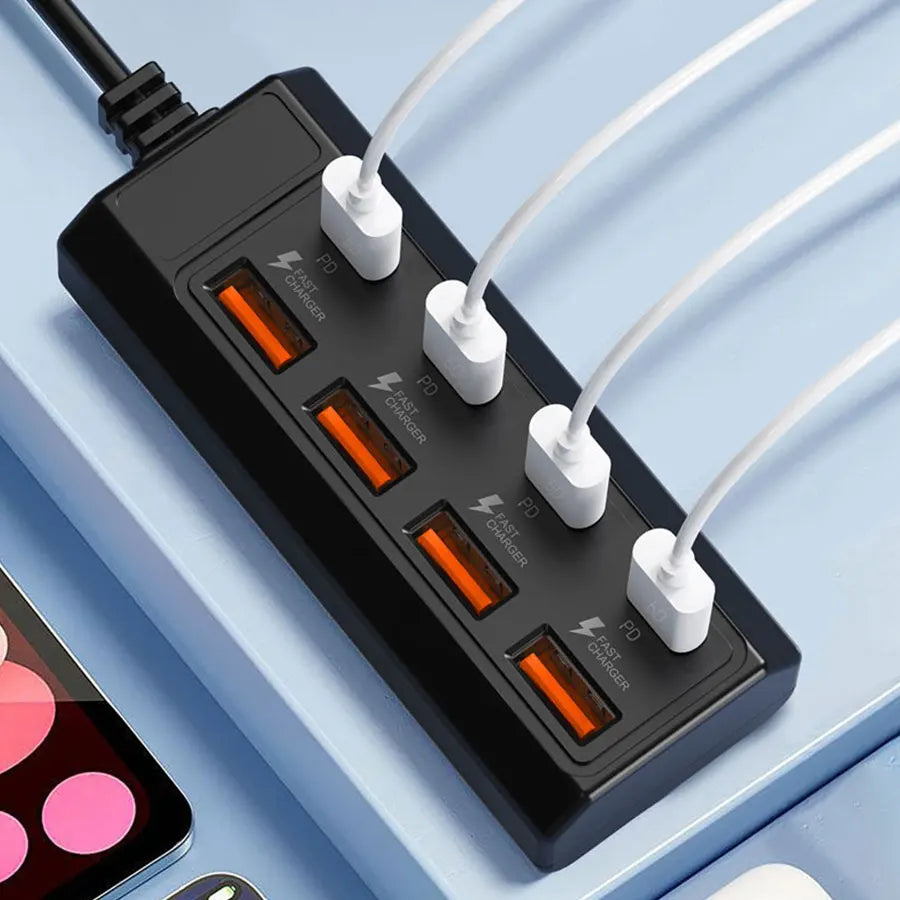 25W 8-in-1 USB Fast Charging Electrical Socket Type C Power Strip Charger Docking Station Power Outlet Adapter For Home Office