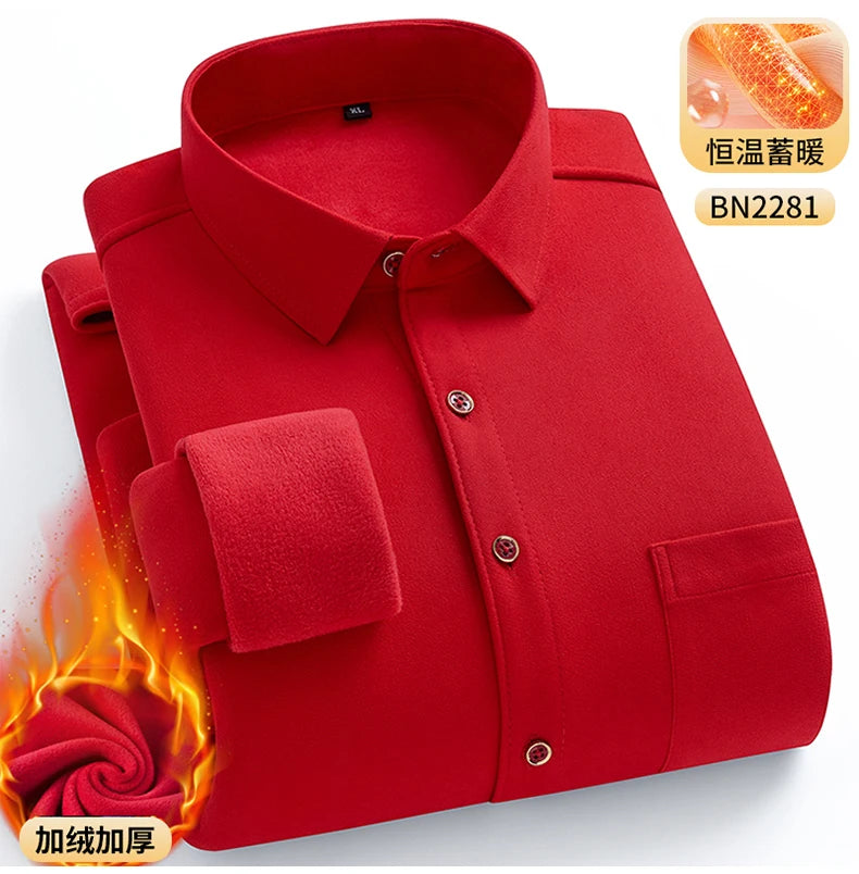 Men's Warm Long-Sleeved Shirt with Double-Sided Fleece, Winter Casual, Cold-Resistant, Street Fashion, Comfortable and Versatile