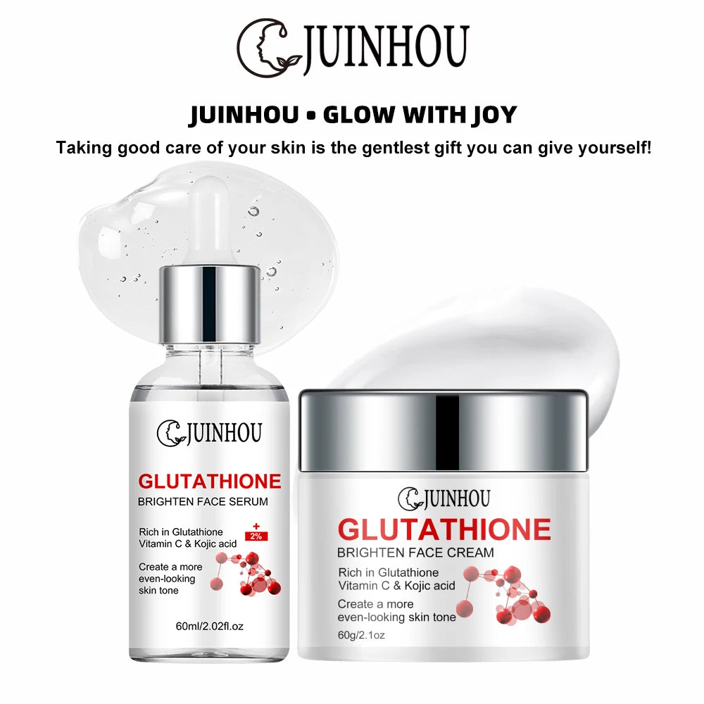 JUINHOU Glutathione Brightening Serum Cream Set Antioxidant Facial Skincare Hydrate Even Skin Tone Restore Radiant Complexion