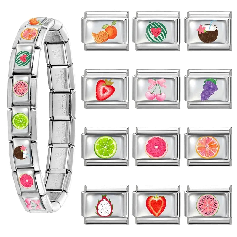 2025 Women's Fashion Colorful Flowers Sunflower Tulip Orchid Daisy Italian Charms Fit 9mm Stainless Steel Bracelet DIY Jewelry
