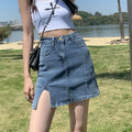 Denim Short Skirt Women's New Summer High Waist Split Half Body Retro Wrapped Hip Skirt  A-line Pant Skirt