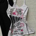 Women's Sexy Hottie Camisole American Retro Hollow Design Halter Vest Harajuku Street Letter Print Tanks Female Slim Short Tops