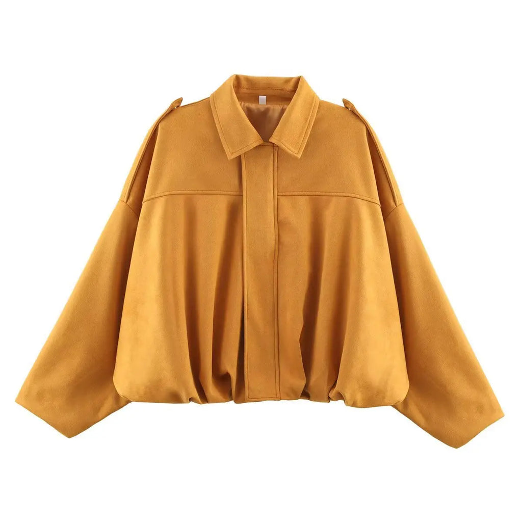 2026 Women's Bomber Jacket Lapel Long Sleeve Zipper Suede Jacket Women New High Street Cropped Racing Jackets Coats Outerwears