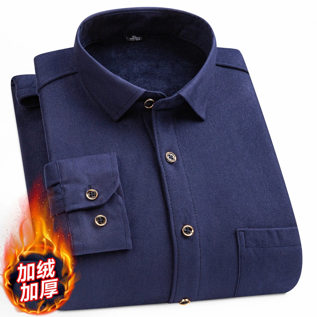Men's Long Sleeved Shirt With Fleece Lined Winter Thickened Flannel Casual Plaid Stripe Daily Slim Man Clothes Plus Size 8XL 7XL