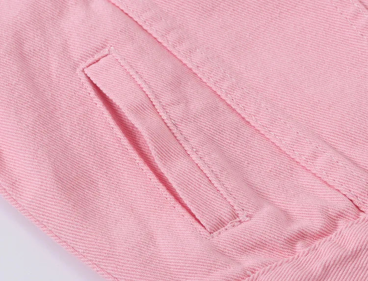 Pink Denim Jacket Women's Spring Autumn Single-breasted Lapel Coat Fashion Green Black Red Blue Outerwear Female Jean Overcoat