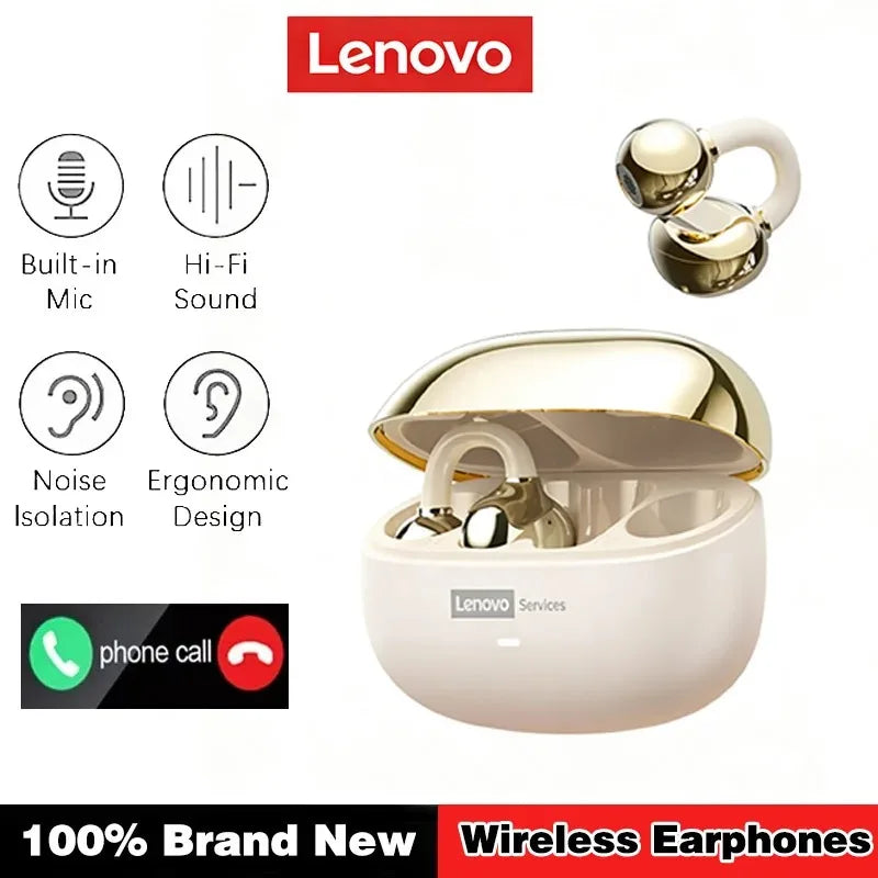 Lenovo LE302 Open Ear Clip On Earbuds Bluetooth 6.0 Wireless Headphones ENC Noise Reduction HIFI Stereo 25H Touch Control