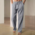 Men Drawstring Waist Linen Cotton Wide Leg Pants Thin Breathable Loose Casual Trousers For Spring Summer