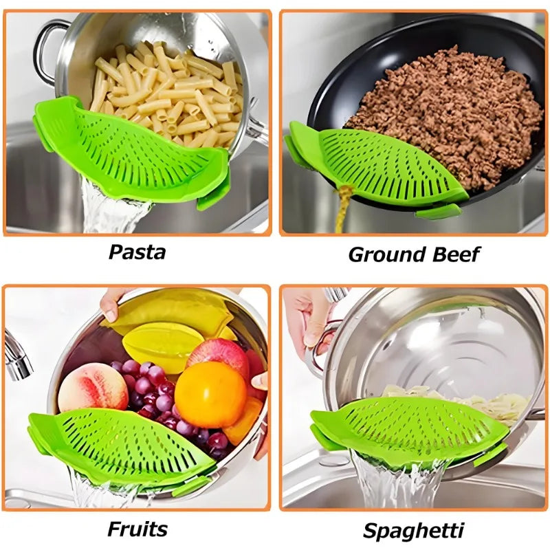 Pasta Fruit Vegetable Colander Silicone Clip-on Pan Pot Strainer Universal Heat Resistant Pasta Pot Strainer Kitchen Gadgets
