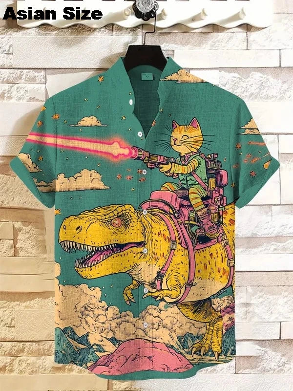 2025 Men's Cat Graphic Shirt Short Sleeve Klemph Type Funny Holiday Casual Hawaii Shirt Tops