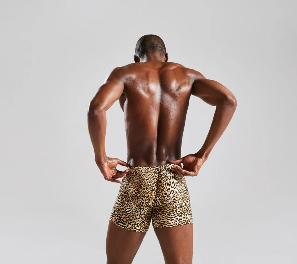 Sexy Wild Leopard Print Slim Fit Men's Casual Shorts Beach Vacation Quick Drying Swim Shorts Home Men's Shorts Pajama Pants Gym