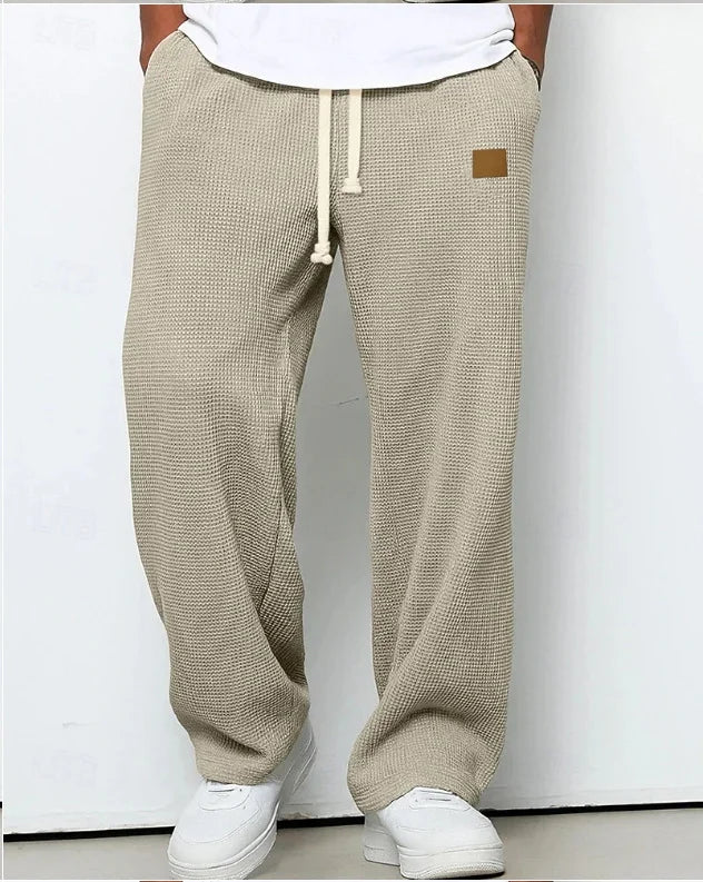 Waffle Straight Leg Pants Men's Summer New Style Wide Leg Pants Men's Youth Summer Casual Pants