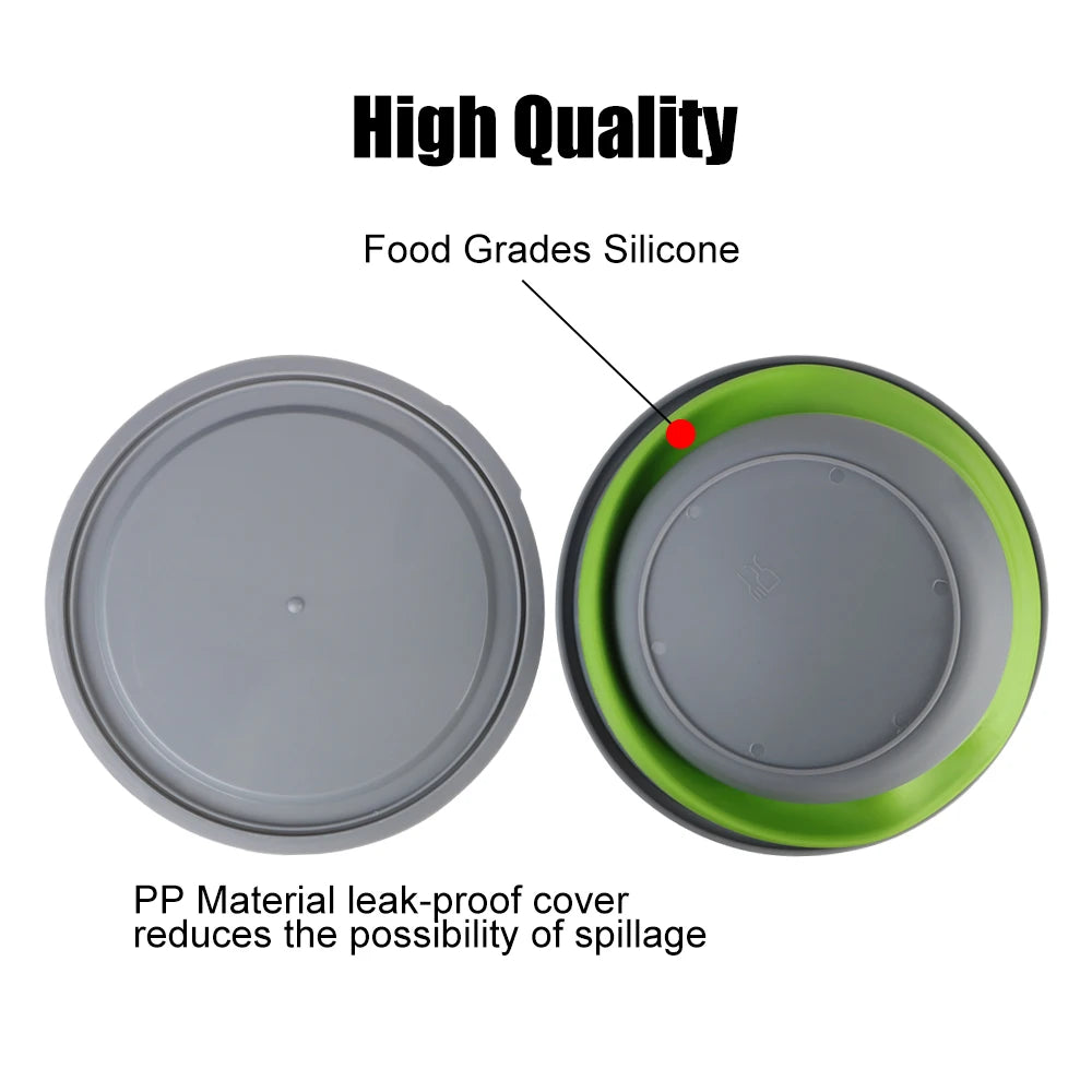 Folding Lunch Box Bowl Sets Silicone 3Pcs/Set Food Container Tableware Set Foldable Salad Bowl with Lid Portable