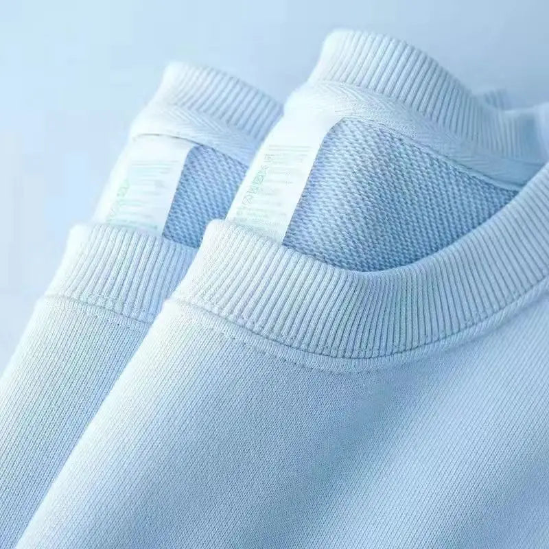 Winter 380g Thicken Warm Undershirt Casual Unisex 100%Cotton T-Shirt Loose Fit and Casual Brushed Fleece Pure Color Sweatshirt